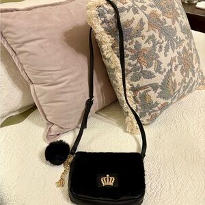 Juicy Couture Elegant Black Fur Crossbody Bag with pom pom accessory